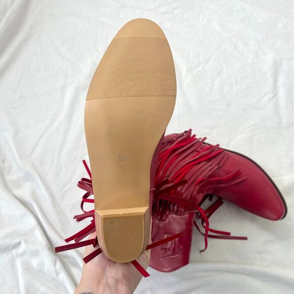 NEW Western Burgundy Red Faux Leather Fringe Mid Calf Cowboy Boots US 8.5 - Picture 6 of 8